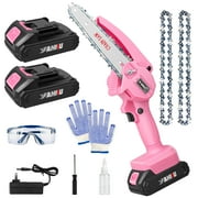 YAHHU 6 inch Lovely Pink Mini Chainsaw, Portable Electric Cordless Chainsaw Set,Battery Powered,Small Handheld Chain Saws Pruning for Tree Branches