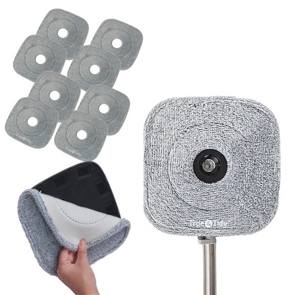 True & Tidy® 8-Pack 9 inch Extra Thick Microfiber Pad Refill for SPIN-800 TrueClean Mop & Bucket Square, Compatible with M16 and