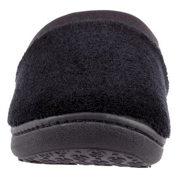 Isotoner Women's Terry and Satin Slip on Cushioned Slipper with Memory Foam for Indoor/Outdoor Comfort Flat Sandals BLK-8/9