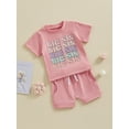 thumbnail image 2 of Bagilaanoe 2pcs Toddler Baby Girl Shorts Set Short Sleeve Letter Print T Shirt Tops + Shorts 12M 18M 24M 3T 4T 5T Kids Casual Summer Clothes, 2 of 8