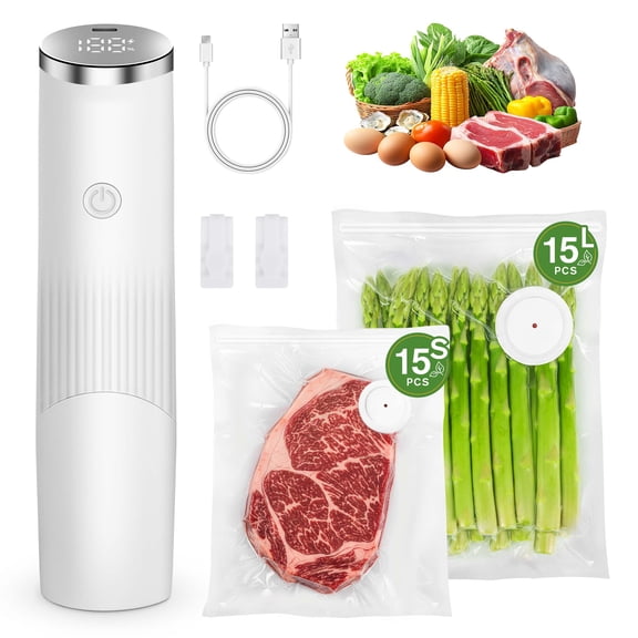 WETRBWEH Handheld Vacuum Sealer with 30 Reusable Bags & 2 Sealing Clips, Compact Vacuum Sealer Machine for Food Storage, Freshness & Meal Prep