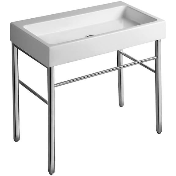 Whitehaus Collection Britannia Large Rectangular Sink Console with Front towel Bar and No Hole Drill, white/chrome Large White/Chrome