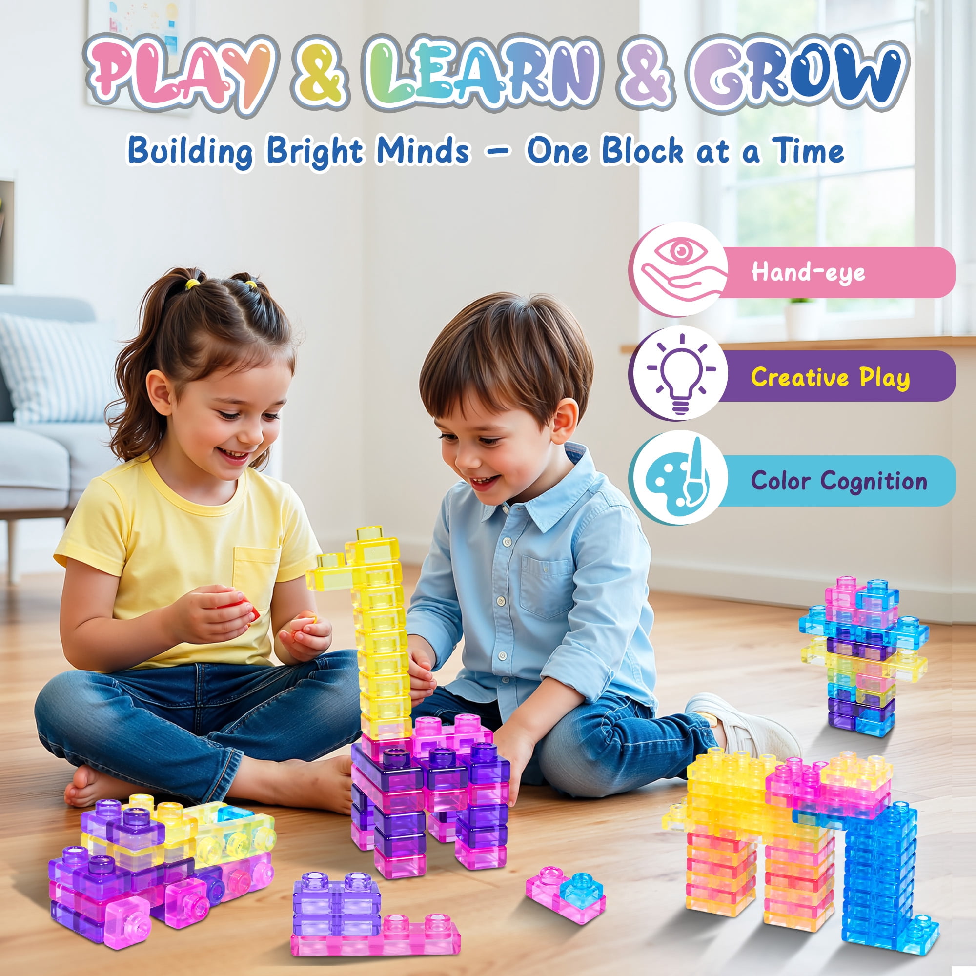Gummy Bloc 40 PCS Sensory Soft Building Blocks for Toddlers, Kids Montessori Squishy Stacking Toy Set for Early Learning