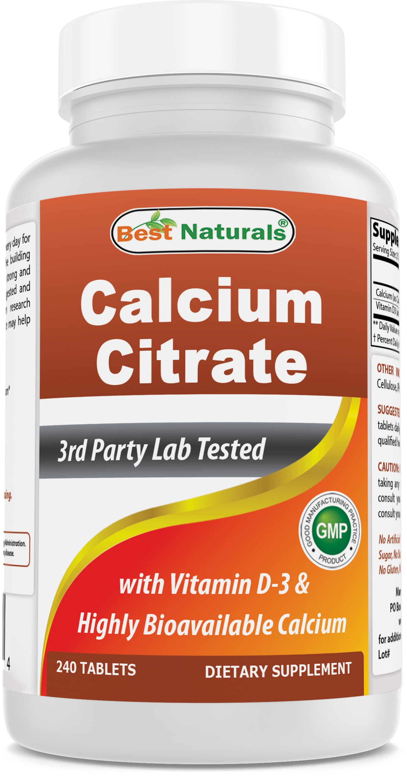 Best Naturals Calcium Citrate With Vitamin D 3 240 Tablets Walmart