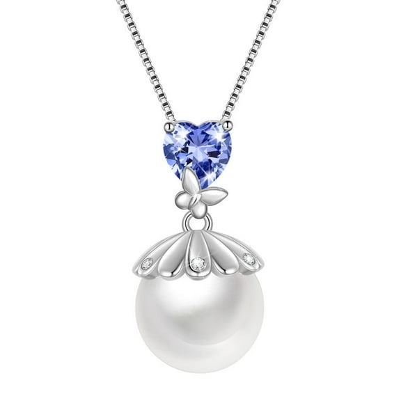 Fasjewly 10mm Natural Pearl Heart Necklace,925 Sterling Silver Heart Birthstone Butterfly Pendant Necklace Birthday Anniversary Christmas Jewelry Gifts for Women / Wife / Lovers