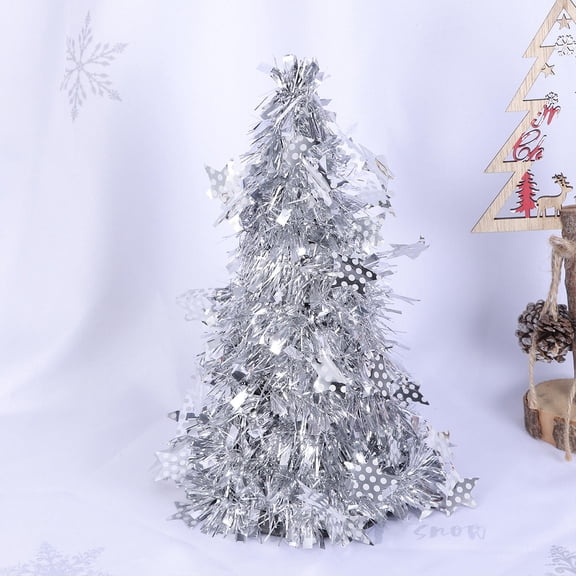 LABSERRON 1Pack Mini Christmas Tree Silver Wool Ornaments For Home Decoration 11.8x4.7x4.7in