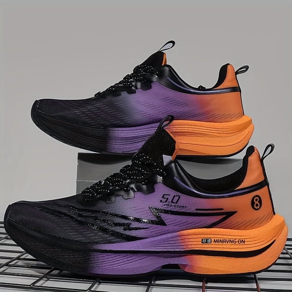 Men'S Lightweight Breathable Running Shoes EVA Insoles, Suitable for Outdoor Activities Feature Carbon Fiber Insole Technology - Designed with a Purple And Teal Gradient, Equipped with MD Soles And