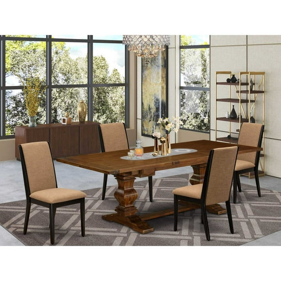 East West Furniture Table Top- Table Pedestal Parson Chairs, LALA5-81-47