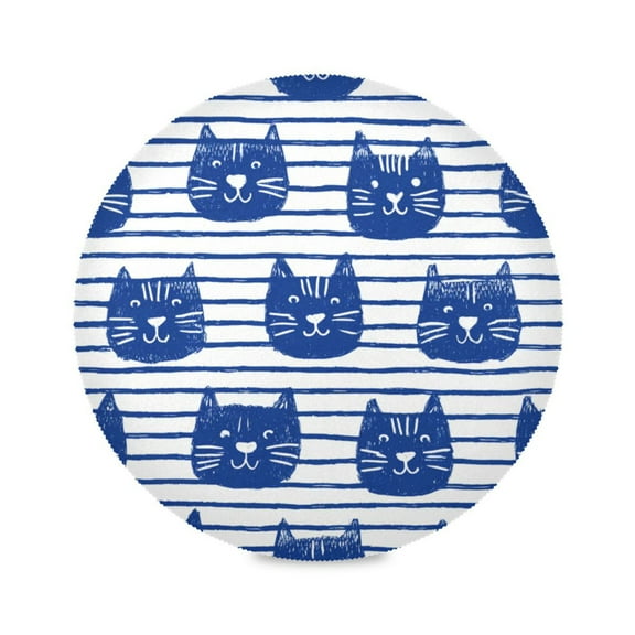 JLWWHD Cute Cat Faces in Blue Round Placemats Set of 4 Heat Resistant Washable Kitchen Table Decorations 15.4in