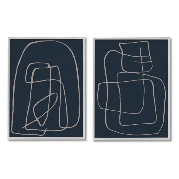 Stupell Industries Contemporary Line Squiggle Shapes Graphic Art Gray Framed Art Print Wall Art, Set of 2, Design by Susan Jill