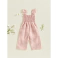 thumbnail image 5 of Loicainy Baby Toddler Girl Plaid Jumpsuit 6 12 18 24 Months 2T 3T 4T Ruffle Sleeveless Smocked Romper Suspender Pants Summer Outfit, 5 of 10