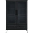 thumbnail image 5 of Montary 60" Tall LED Display Cabinet with Tempered Glass Door & Two Drawers, Modern Storage for Living Room/Office/Study, Black, 5 of 11