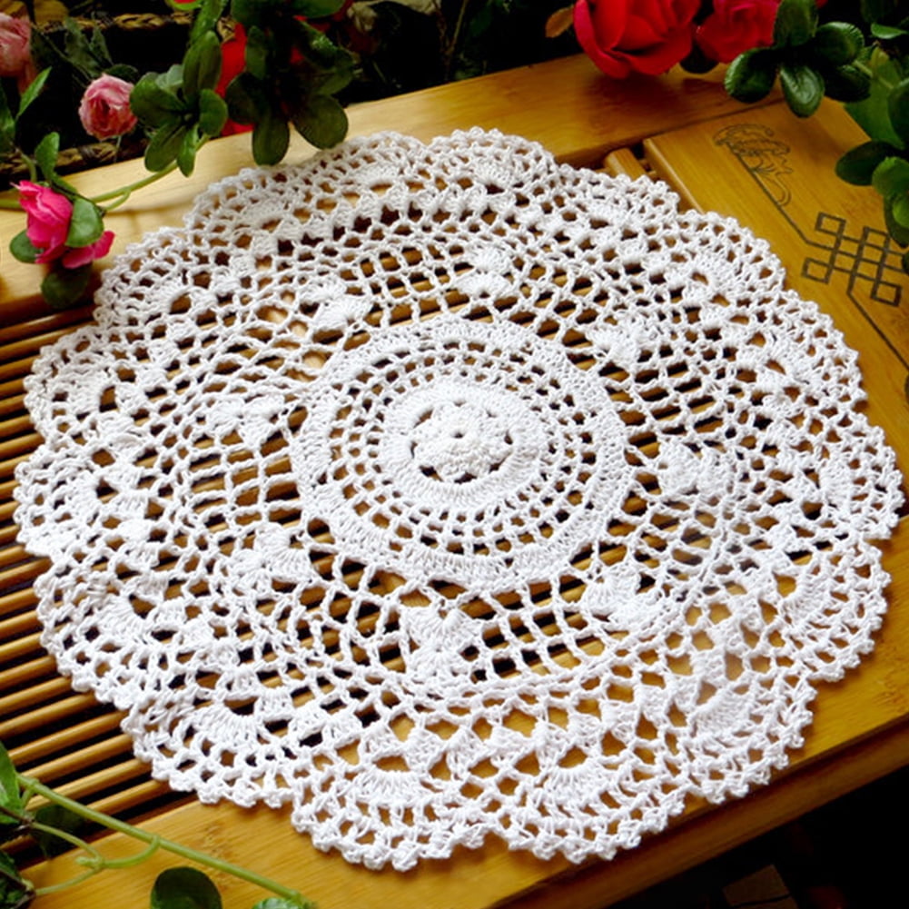 Ecru Vintage Hand Crochet Lace Doily Oval Table Placemat 12"X17" Floral Pattern 