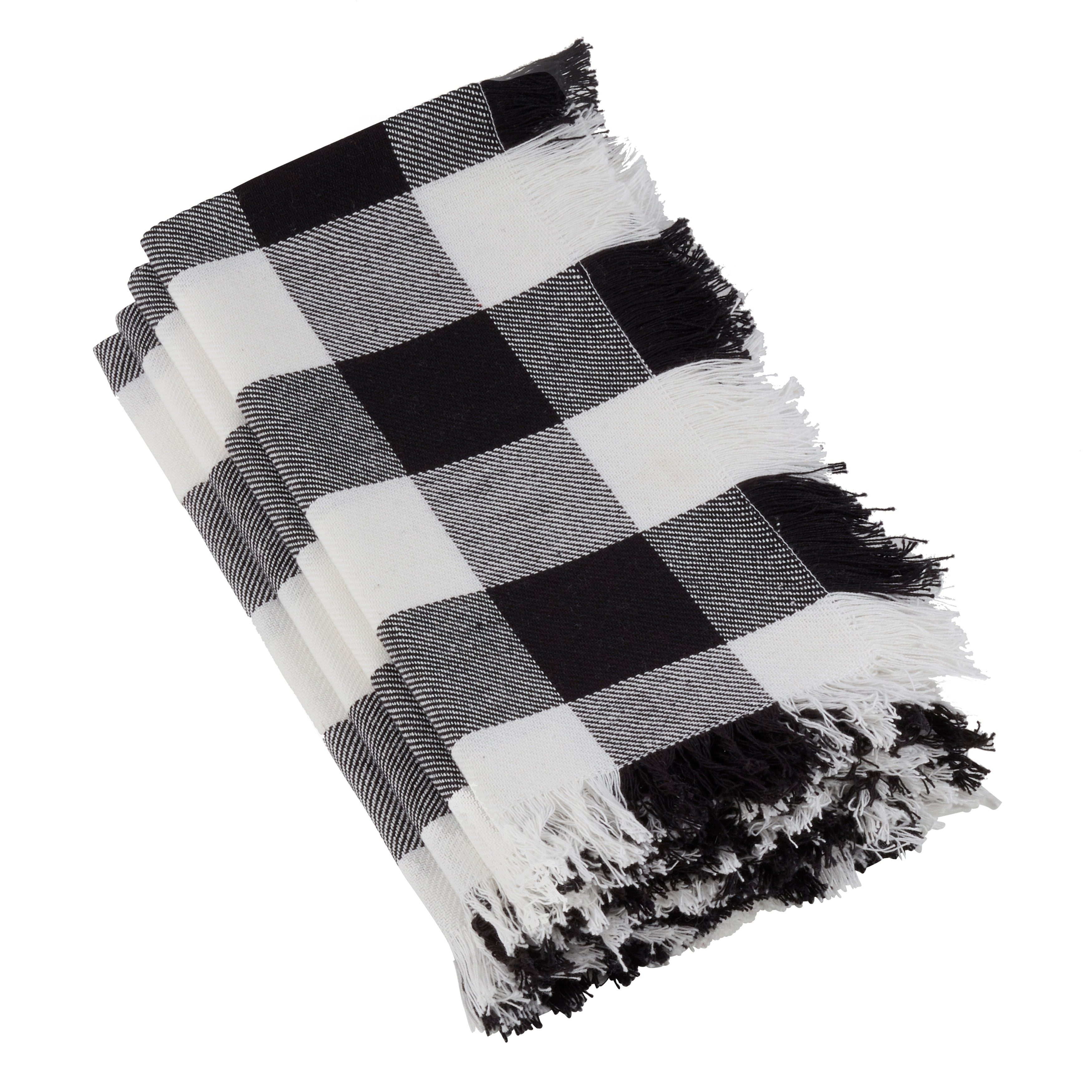 Saro Lifestyle Fringed Buffalo Plaid Cotton Dinner Napkins (Set of 4