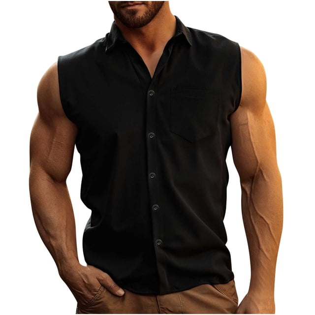 Sleeveless Vest for Men, Polyester Solid Color with Notched Lapel and Button Pocket, Lightweight Summer Casual Wear for Daily or Party Use