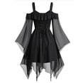 thumbnail image 3 of DuoJiaJ Robe Patchwork en Chiffon pour Femmes Style Rétro Couleur Unie Manches Trompette Longue Robe Cosplay Longueur au Sol Robe Gothique Médiévale pour Femmes, 3 of 4