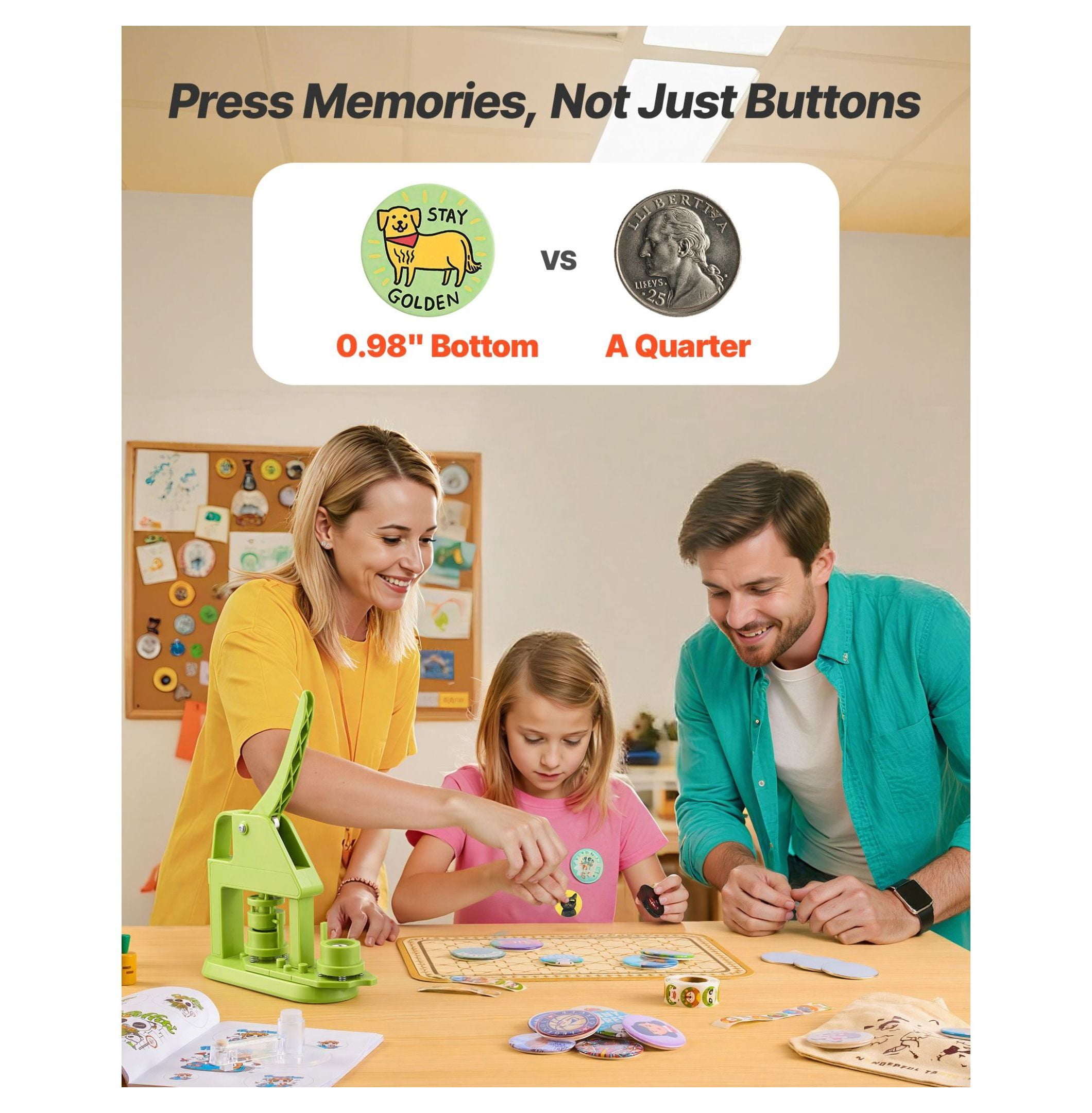 Button Maker Machine 0.98in - DIY Pin Button Maker Kit with 500 Parts, Circle Cutter & Tools - for Badges, Personalized Gifts, Crafts