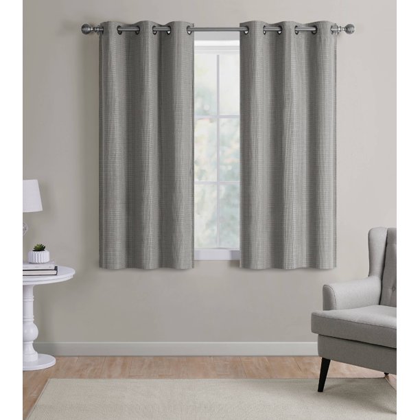 Mainstays Heathered 99% Blackout Woven Grommet Curtain Panel Pair, Gray ...