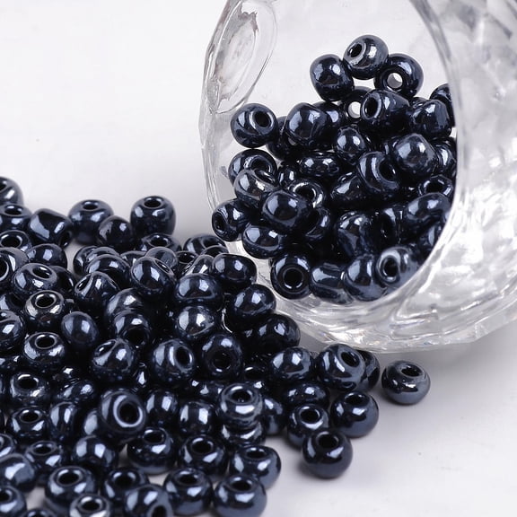 6/0 Glass Seed Beads Metallic Colours Black 4mm Hole: 1mm about 4500pcs/pound