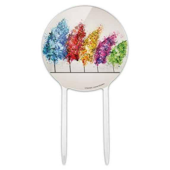 Acrylic Row of Colorful Rainbow Trees Bending in the Wind Cake Topper Party Decoration for Wedding Anniversary Birthday Graduation