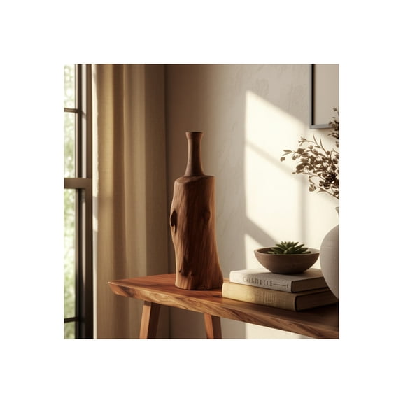 Rustic Wooden Decorative Bottle - Handcrafted Natural Wood Accent - Casual Home Style - Perfect for Living Room, Bedroom, or Office - 18" Brown