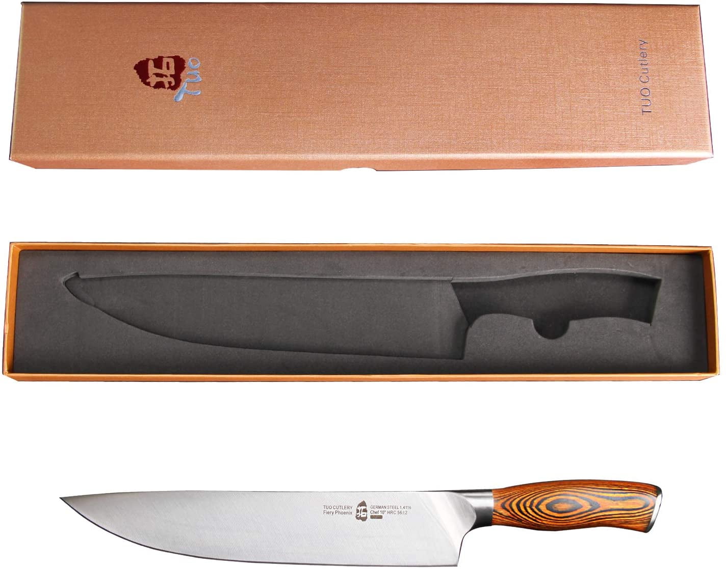 TUO Chef Knife, Pro 10 inch Chef’s Knife, German High Carbon Stainless Steel Anti-rust Kitchen Knives, Ergonomic Handle Fiery Phoenix Series Cutlery