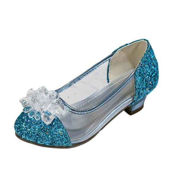 Splozh Baby Mary Jane Shoes Girls' Diamond Princess High Heels Shoes for Party and Wedding Blue,9-9.5 Years