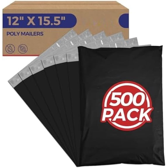 500 Pcs 12x15.5" Poly Mailers,Black Shipping Bags Bulk for Clothing,Strong Adhesive Sealing, Waterproof, Tear-resistant Postal Mailing Poly Bags for Books,Accessories,Business