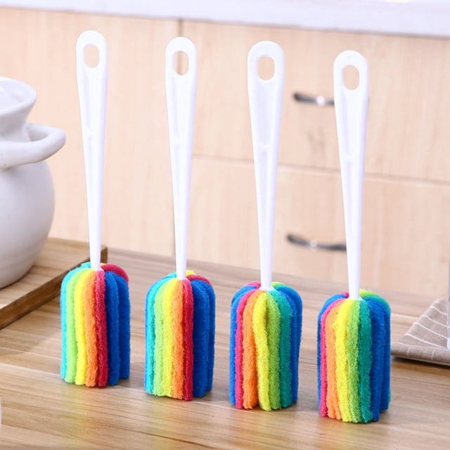 Cleaning Brush for Bottle Cleaning Kitchen Cleaning Tools Set 4 Pack Durable Long-Handle Scrub Brushes for Glassware Cups Mugs Sponge Scrubbing