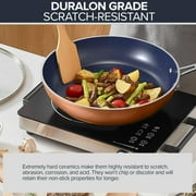 Nuwave 7pc Non Stick Cookware Set, G10 Healthy Duralon Blue Glass Lid with Pots, Pans & Works on All Cooktops, Ceramic, Non-stick, Rustic Copper