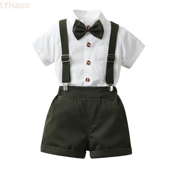 LYHaoo Toddler Boys Short Sleeve Solid T Shirt Tops Suspenders Shorts Child Kids Gentleman Outfits Boys Clothing Sets Sizes (18-24 Months)