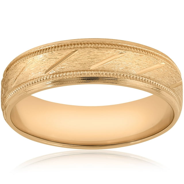 Bague de Mariage Sculptée à la Main en Or Jaune Massif 10K pour Homme 6mm Brossé