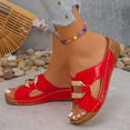 thumbnail image 4 of Slippers for Women Wedge Open Toe Slip-On Slides Slippers Women's Fashionable Casual Daily Outdoor Beach Shoes Footwear Red 40, 4 of 8