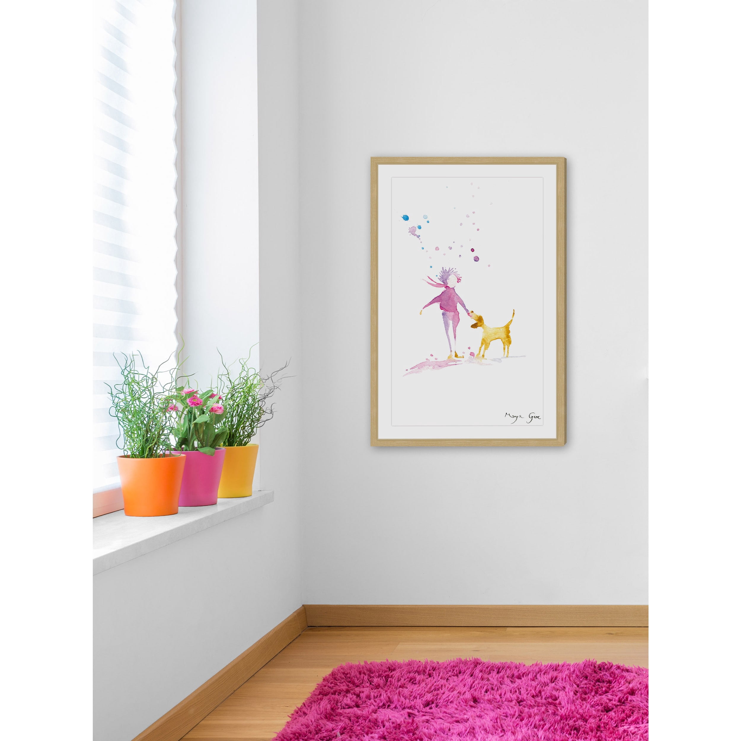 "Woman & Dog" Framed Painting Print