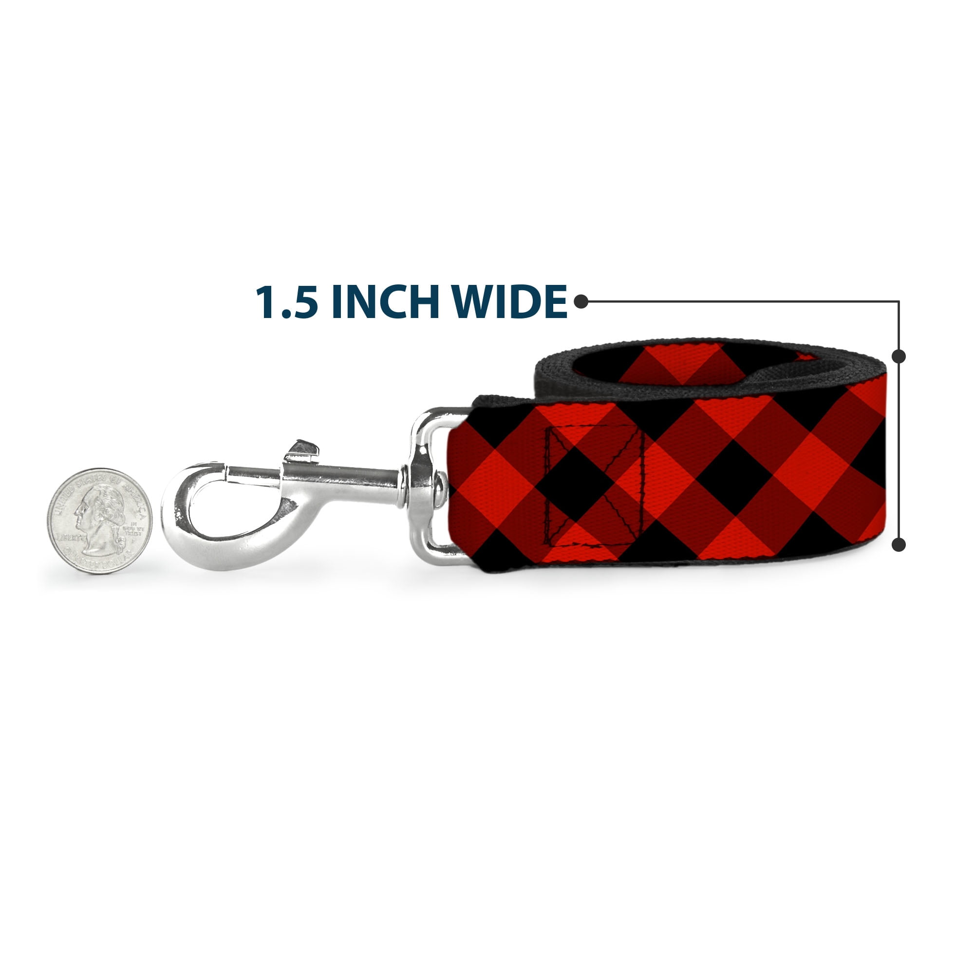 Buckle-Down Pet Leash, Dog Leash, Diagonal Buffalo Plaid Black Red, 6 Feet Long 1.0 Inch Wide