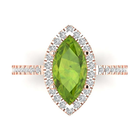 Halo Engagement Ring for Women - 2.38ct Natural Peridot in 14K Rose Gold Promise Ring