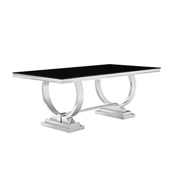 Contemporary Rectangular Dining Table - Silver & Black, 42"D x 94.5"W, Stainless Steel & Glass