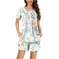 thumbnail image 2 of Xixinqiwan Pajama Set for Women,Women Nightwear Short Sleeve Shirt and Shorts Pajama Set Round Neck Solid Color Sleepwear Home Clothing, 2 of 6