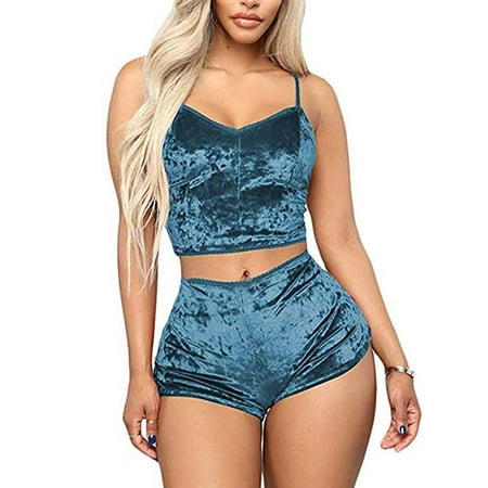 

Women Lingerie Set Slim Solid Color Sling Crop Top + Short Elastic Band Pants