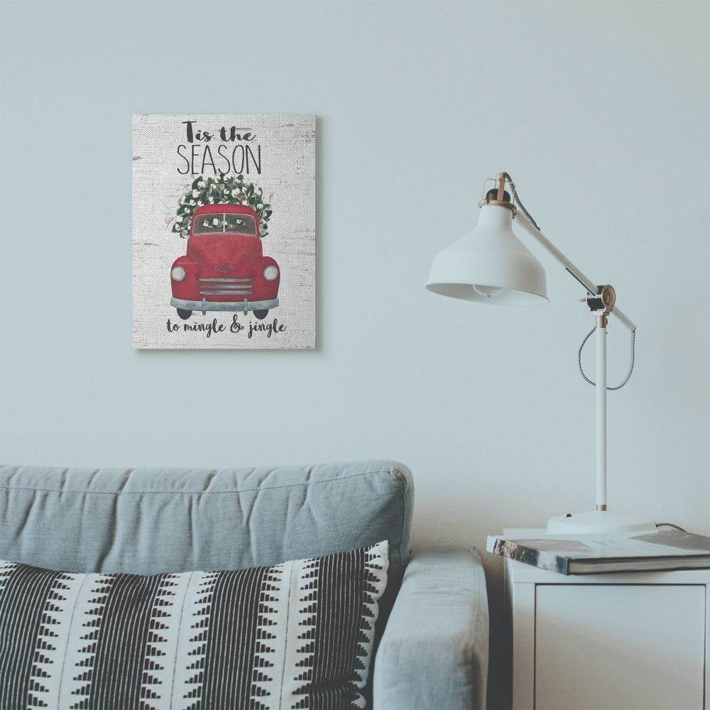 Stupell Industries Mingle And Jingle Red Truck Christmas Holiday Word DesignCanvas Wall Art By Artist Jo Moulton