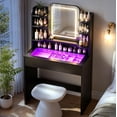 thumbnail image 4 of ICEELF Small Vanity Desk for Girls with Tempered Glass Top, Smart RGB Drawer, APP & Remote, 6000+ Colors, Music Sync, Timer, 3-Color LED Mirror, 5 Shelves, Black, 4 of 10