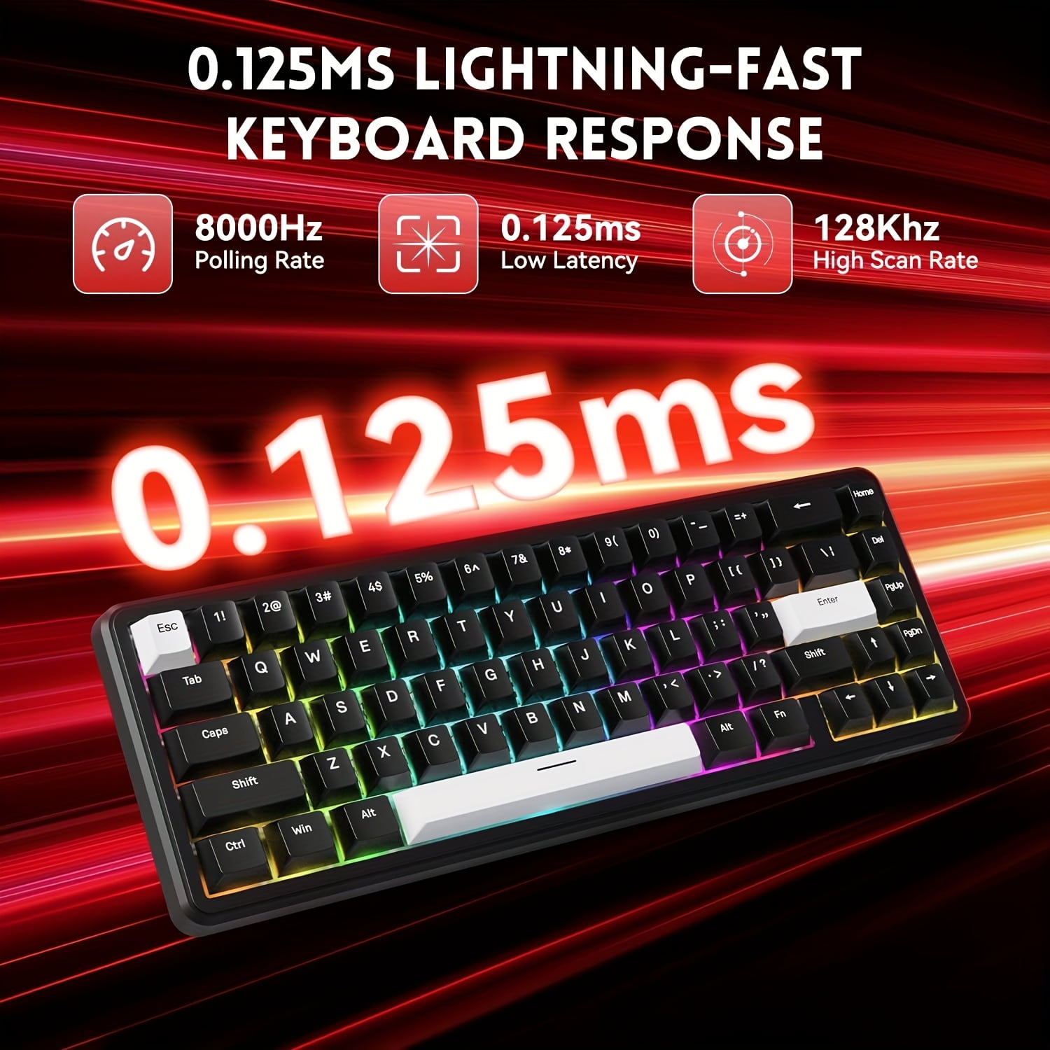ATTACK SHARK Rapid Trigger Gaming Keyboard & Mouse Combo, X65 HE Wired Magnetic Switch Keyboard and R1 Wireless 59g Superlight Mouse w/Anti-Slip Grip (8000Hz, RT 0.01mm, RGB, 65hrs Battery)