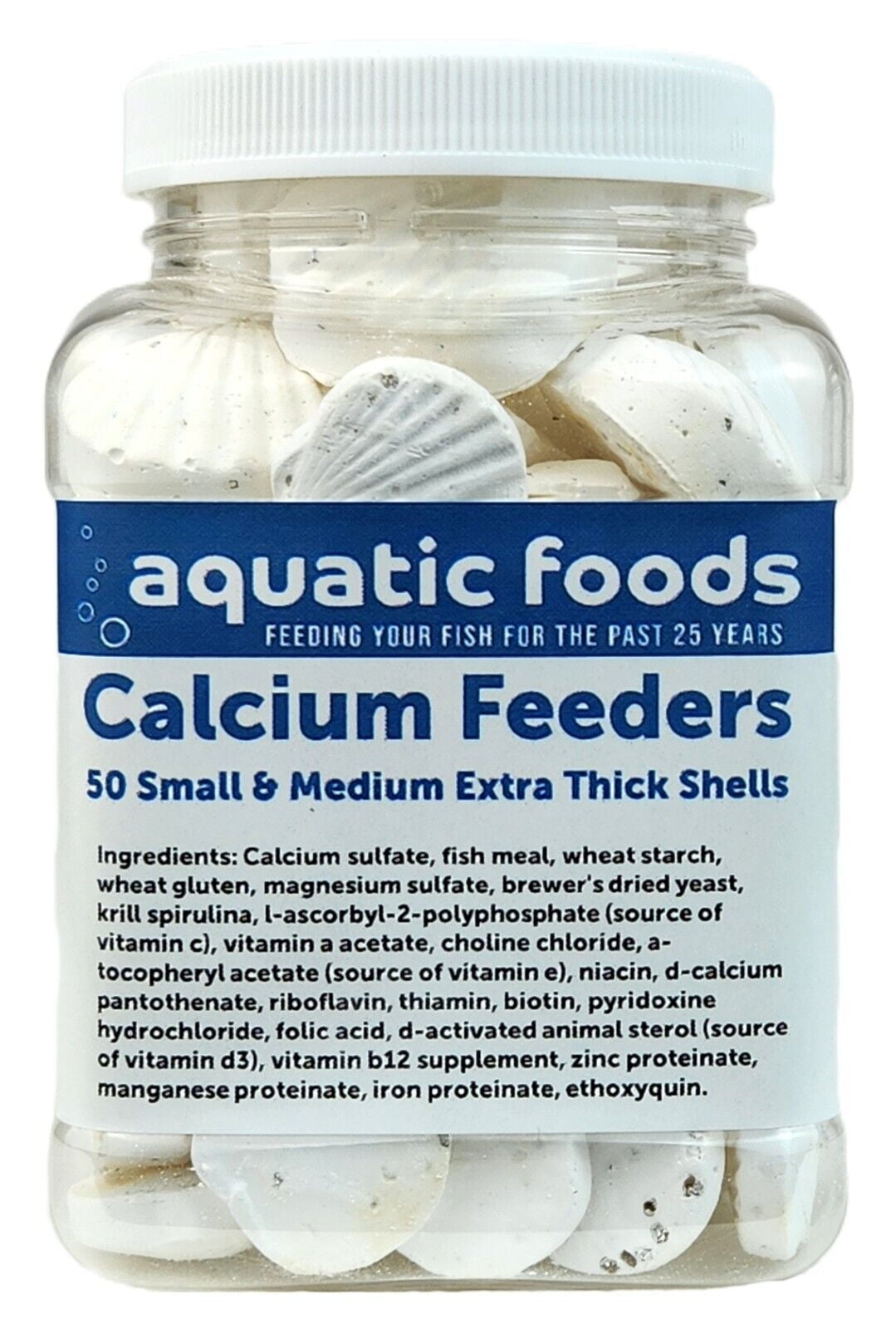 Aquatic Foods Inc. Calcium Feeder Small & Medium Shells. Extra Thick Shells for Shrimp, Snails, Crabs, Crayfish, Hermit Crabs and all Tropical Fish…50 Count Jar