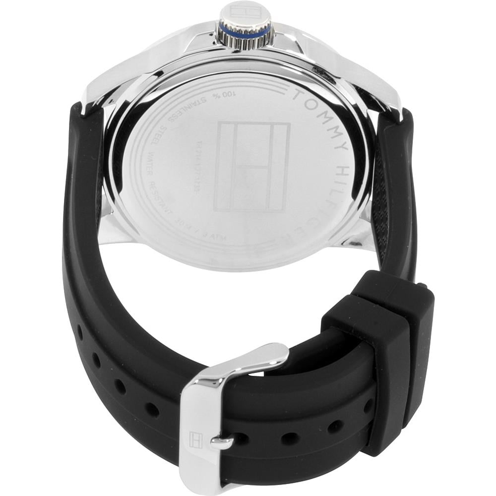 Tommy Hilfiger Men's 46mm Black Silicone Band Steel Case Quartz Analog Watch 1791072