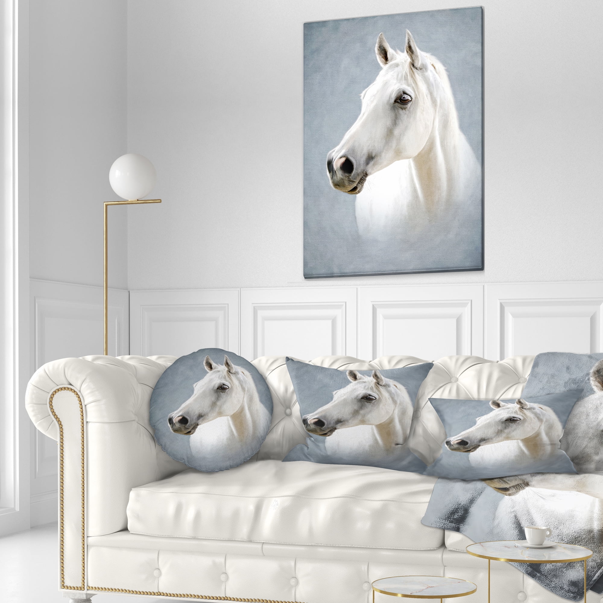Designart A White Horse Alone - Animal Throw Pillow - 12x20