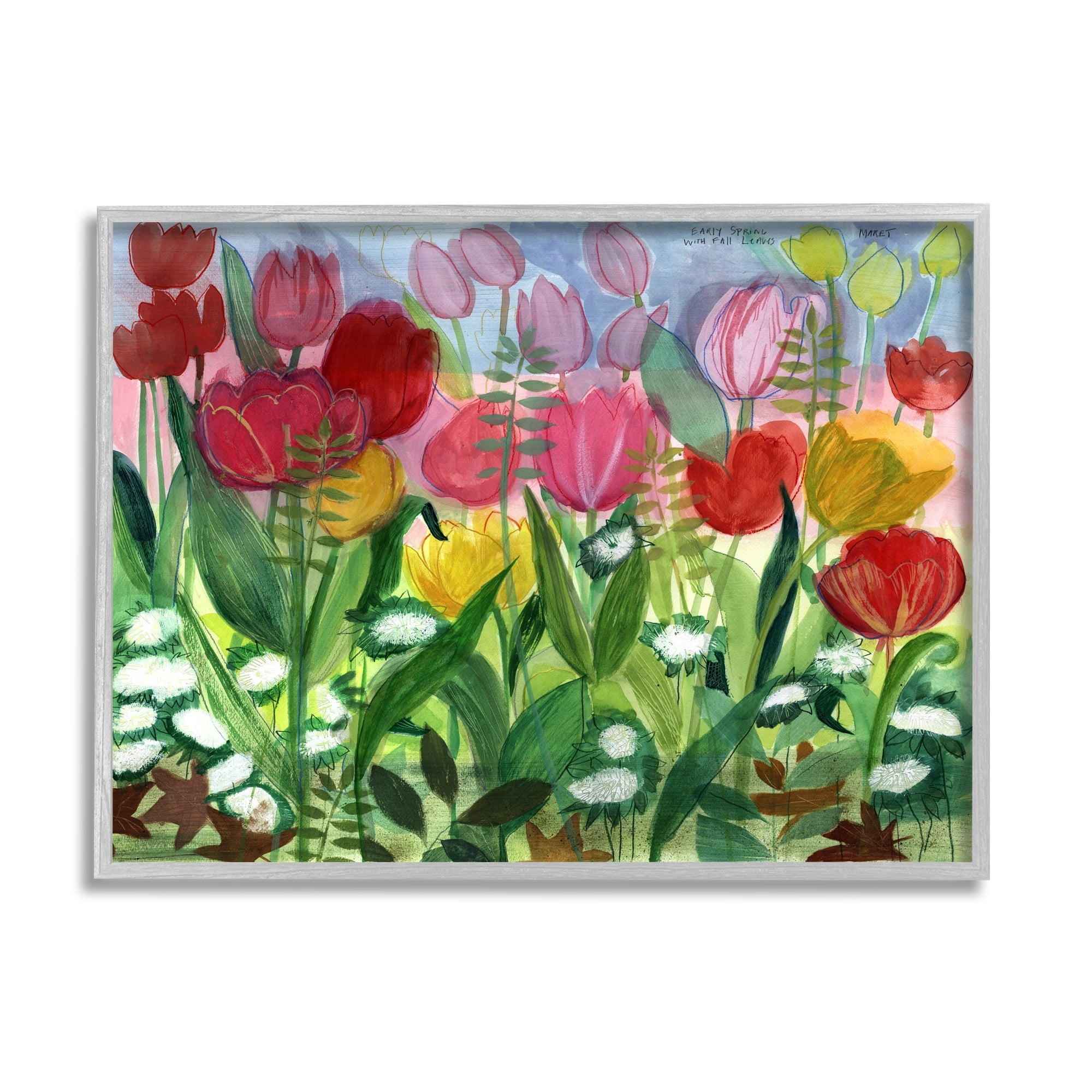 Stupell Industries Lush Varied Spring Tulips Blooming Flower Meadow Painting Gray Framed Art Print Wall Art, Design by unknown