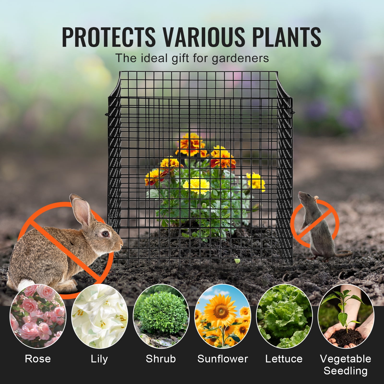 VEVOR 10 pack Plant Protector from Animals, 12'' x 12'' Chicken Wire Plant Protector, Plant Cages for Outdoor Plants, Flowers & Vegetables, Keeps Bunny Chicken Squirrels Out, 40pcs Metal Mesh