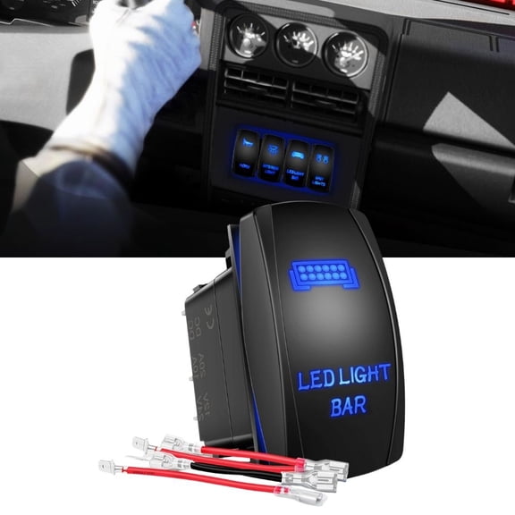 Waywe LED Light Bar Rocker Switch 5Pin Laser On Off Light 20A 12V 10A 24V Blue Jumper Wires Set for Jeep Boat Trucks