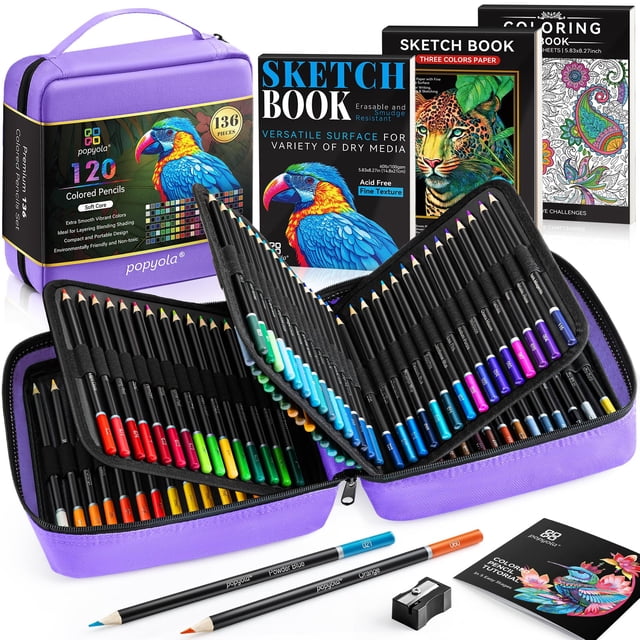 Set de lápices de colores POPYOLA de 136 piezas, a base de aceite y mina suave