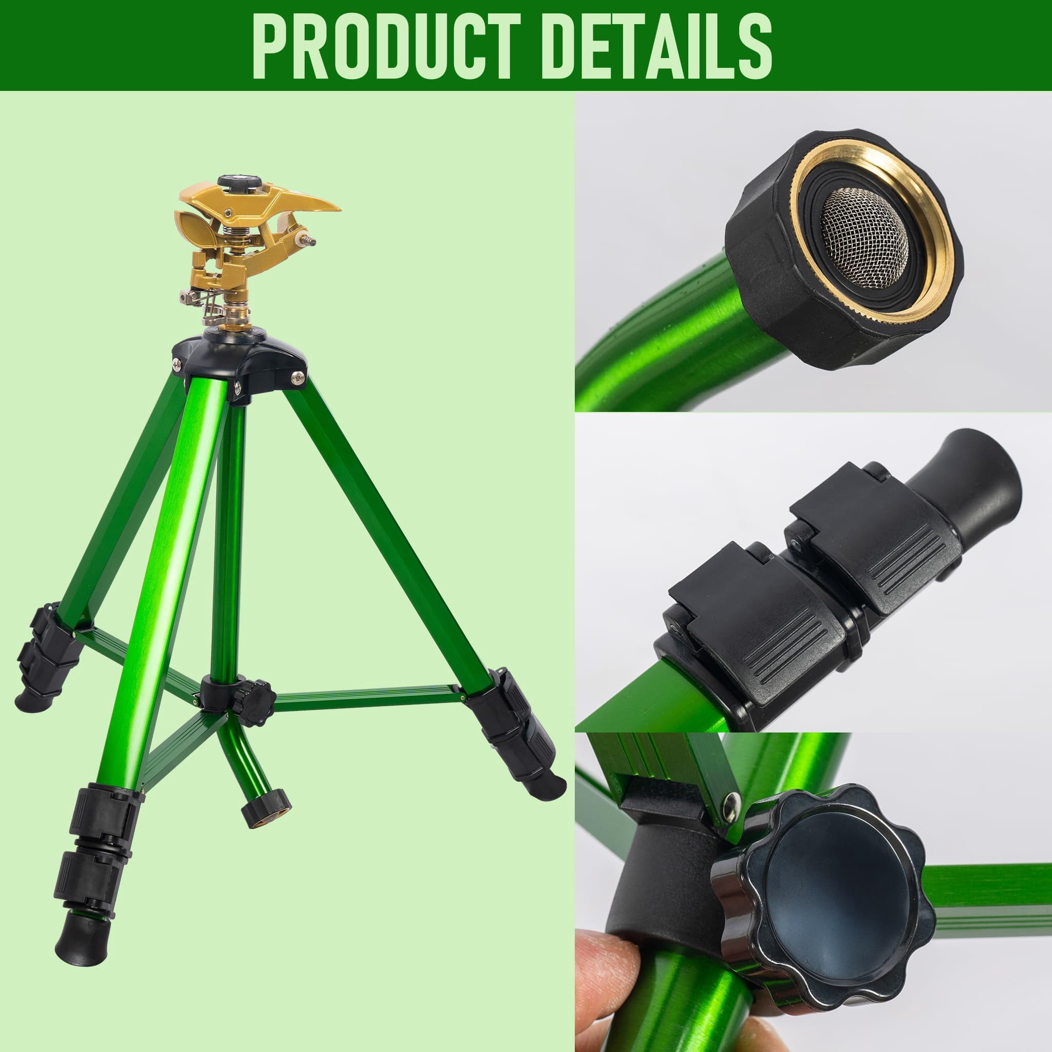 Large Impact Sprinkler On Tripod Base  Heavy Duty Zinc Alloy For Yard With Adjustable Head And Extendable 360 Full Coverage Irrigation Lawn Garden